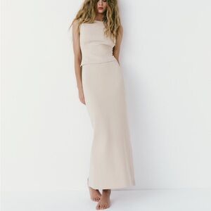 Zara Interlock Long Skirt & Top Medium Stone Ecru